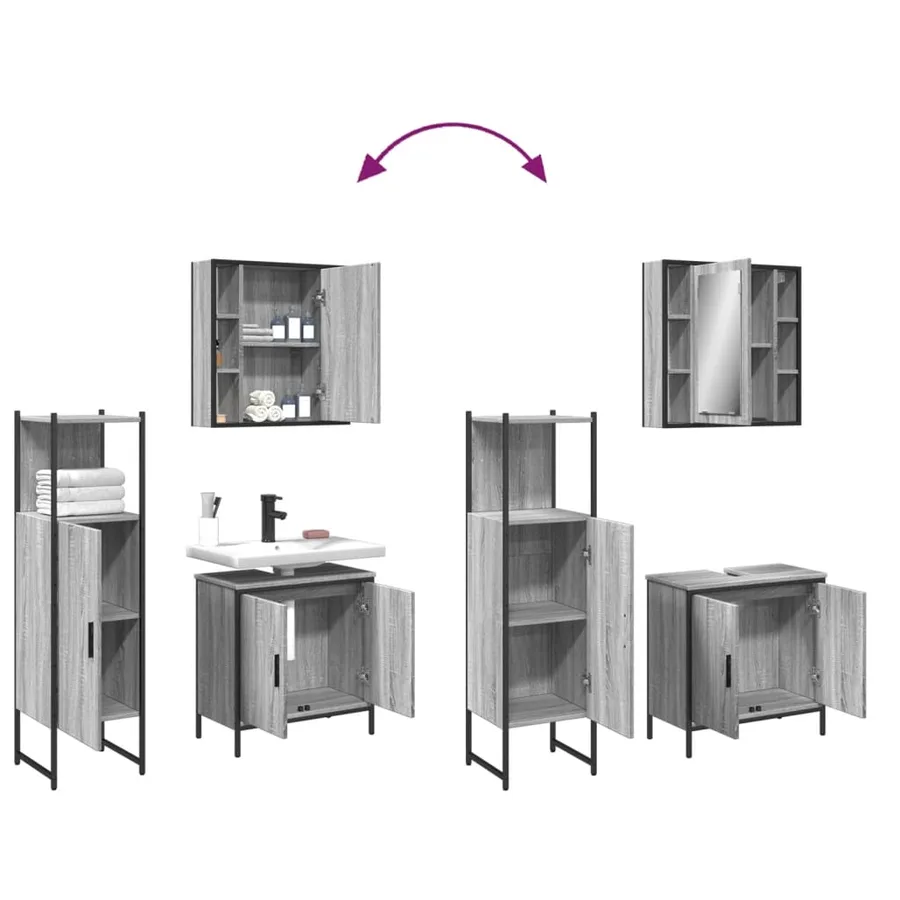 Ensemble d'armoires de salle de bain 3 pcs sonoma gris - 9