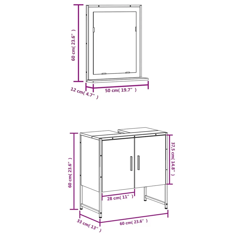 Ensemble d'armoires de salle de bain 2 pcs sonoma gris - 11