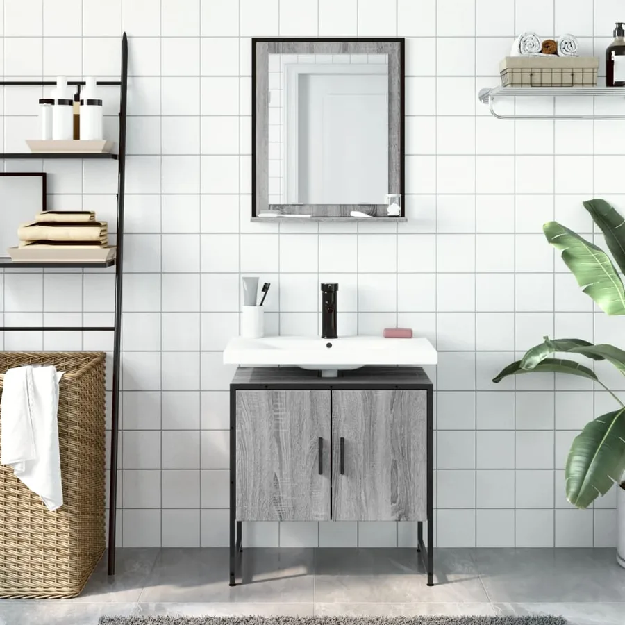 Ensemble d'armoires de salle de bain 2 pcs sonoma gris - 3