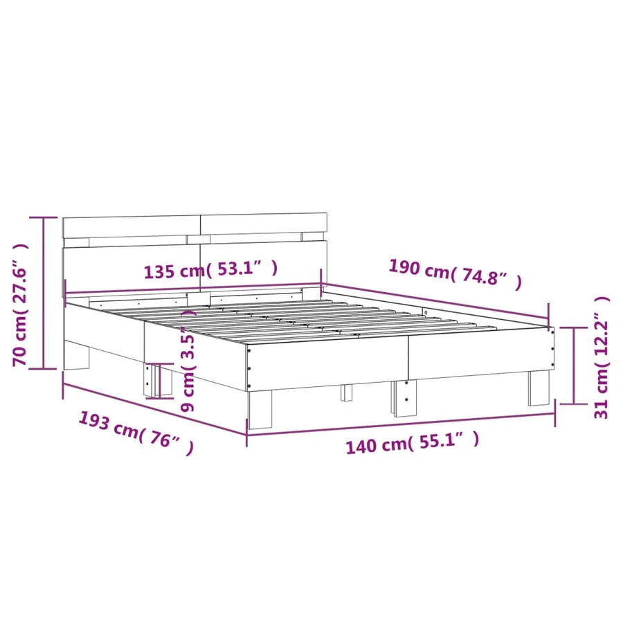 Cadre de lit avec LED sans matelas noir 135x190 cm - 16
