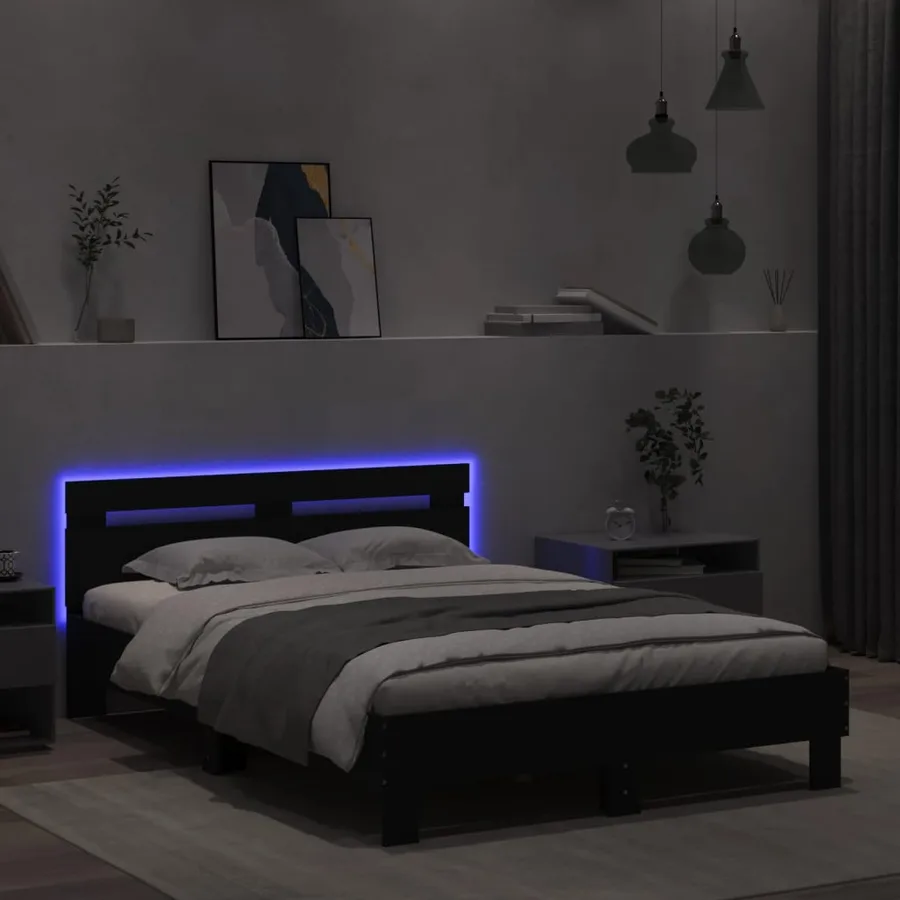 Cadre de lit avec LED sans matelas noir 135x190 cm - 4