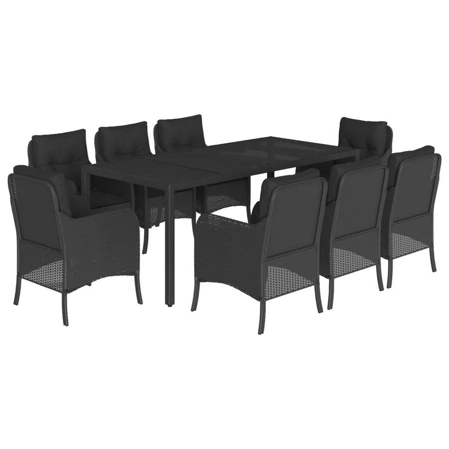 Ensemble à manger de jardin 9pcs coussins noir résine tressée - 2