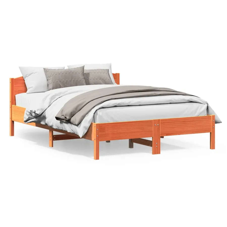 Cadre de lit sans matelas cire marron 150x200cm bois pin massif - 2