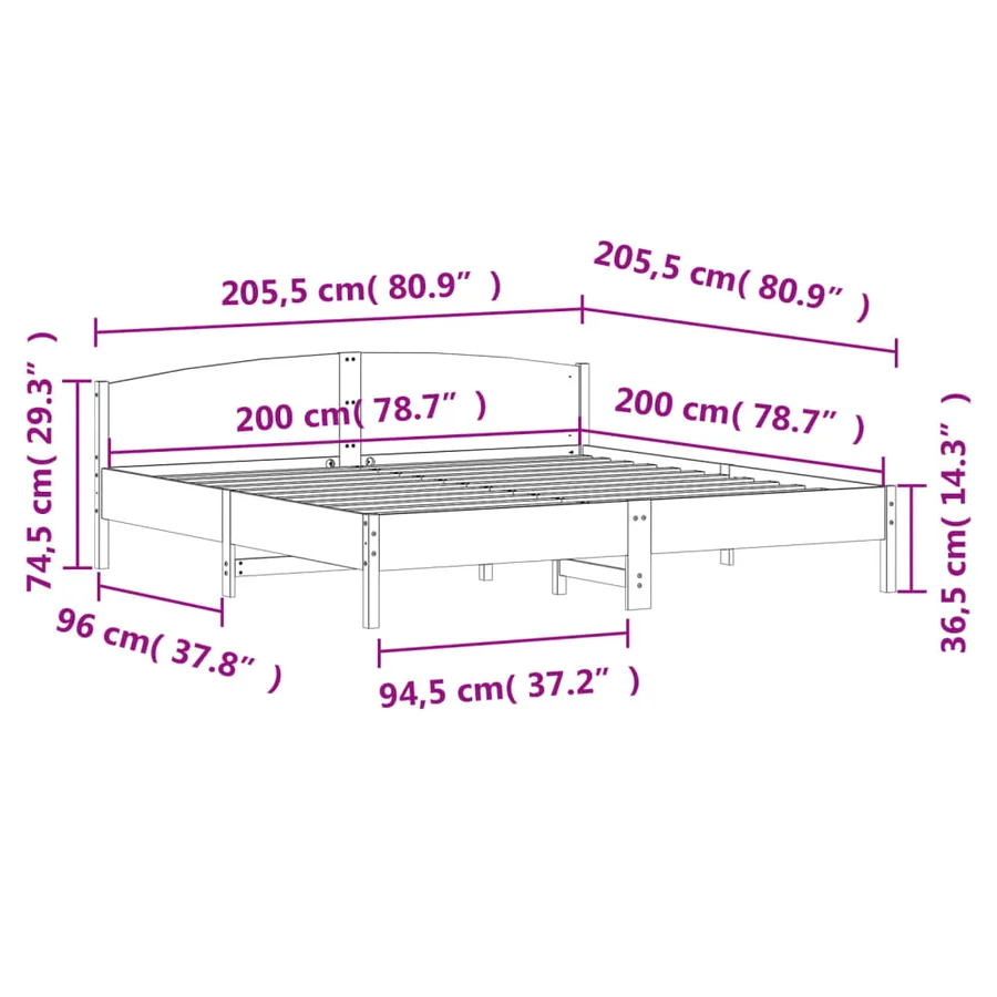 Cadre de lit et tête de lit cire marron 200x200 cm bois de pin - 9