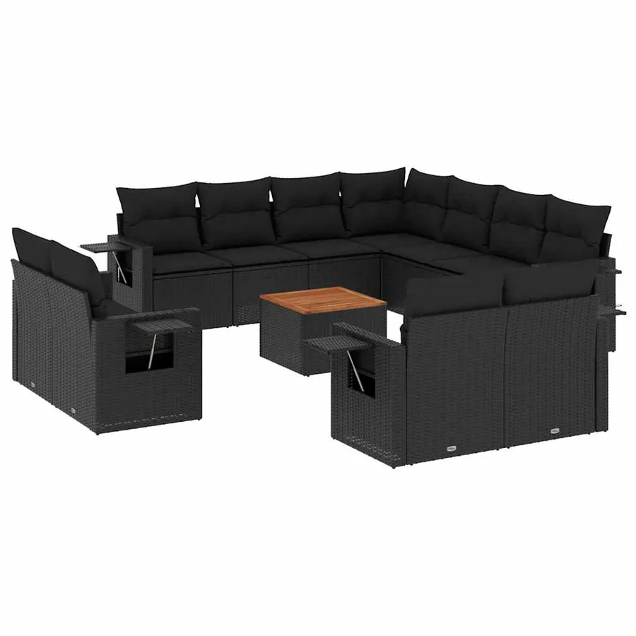 Salon de jardin 12 pcs avec coussins noir résine tressée - 2