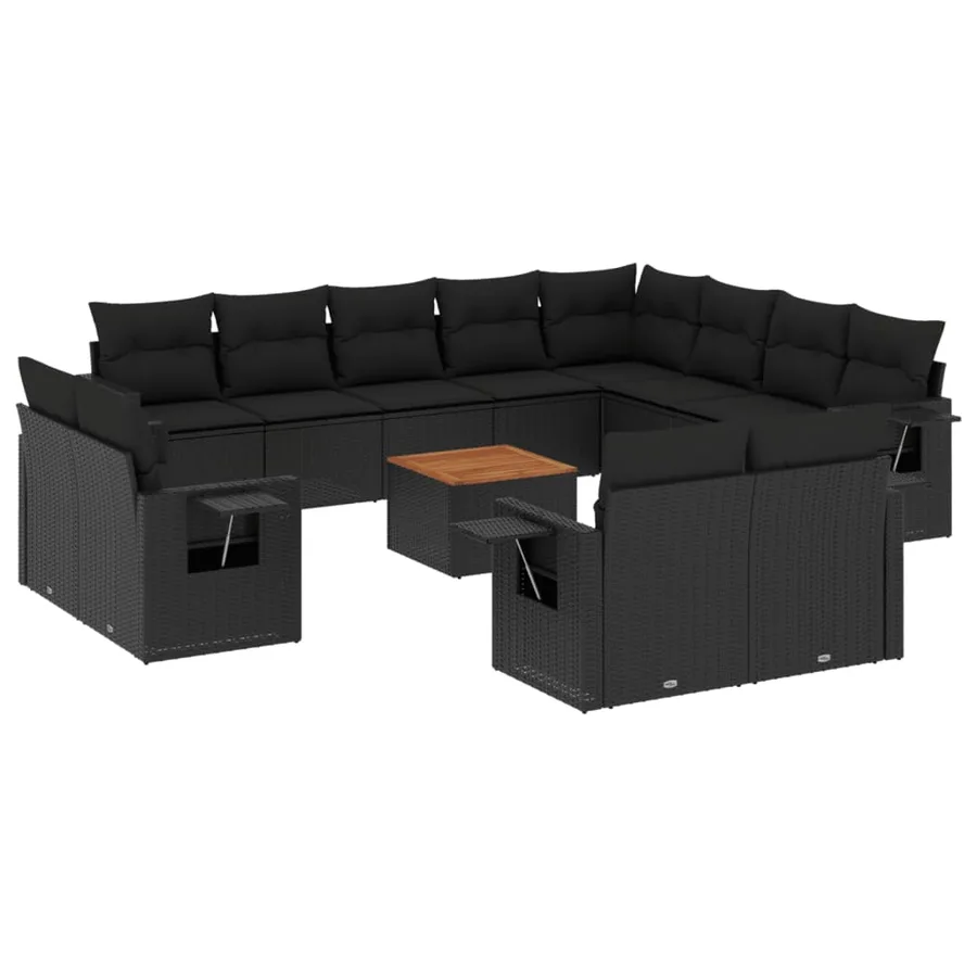 Salon de jardin avec coussins 13 pcs noir résine tressée - 2