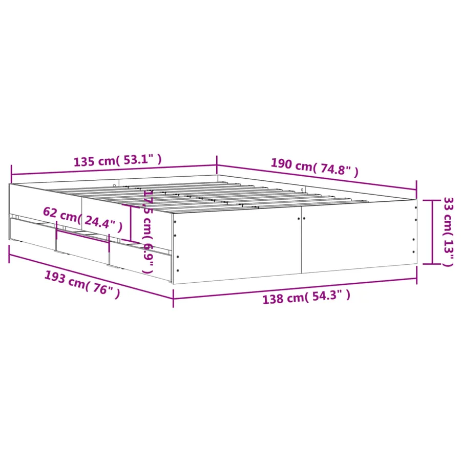 Cadre de lit avec tiroirs sans matelas blanc 135x190 cm - 11