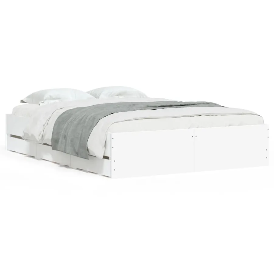 Cadre de lit avec tiroirs sans matelas blanc 135x190 cm - 2