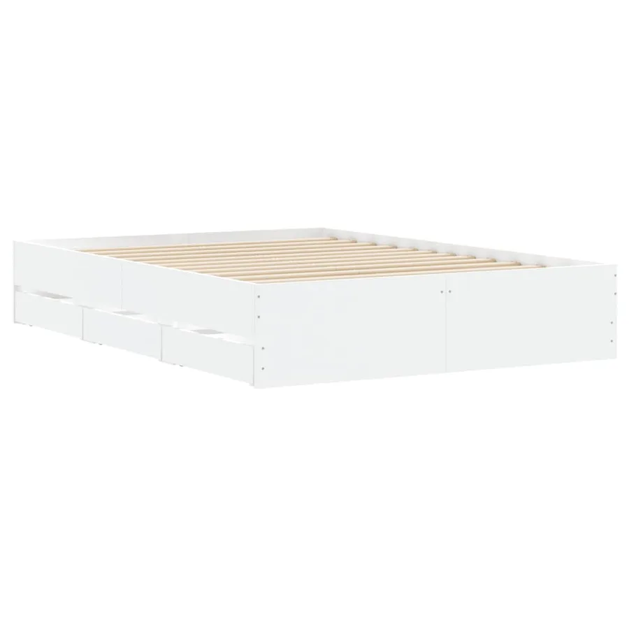 Cadre de lit avec tiroirs sans matelas blanc 135x190 cm - 4