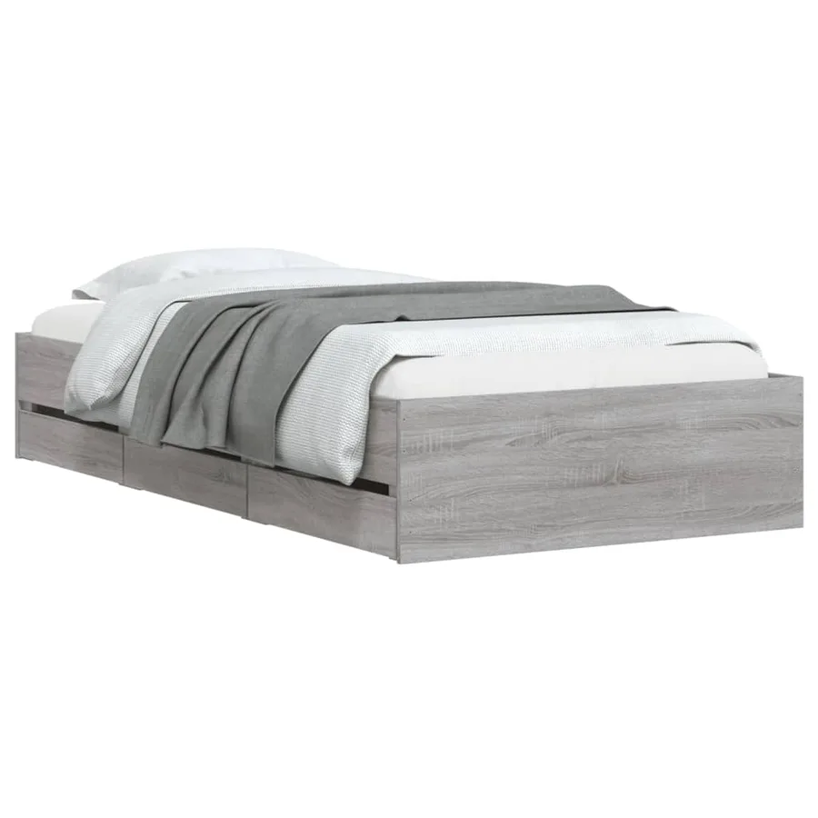 Cadre de lit avec tiroirs sans matelas sonoma gris 90x200 cm - 3