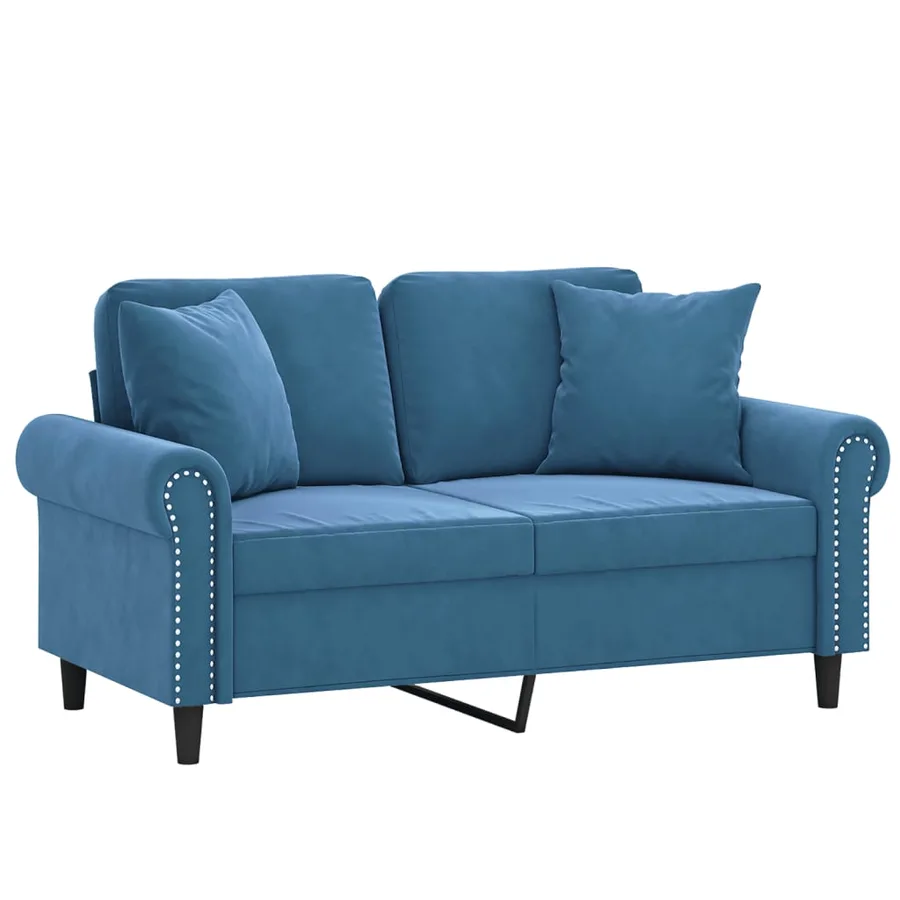 Canapé 2 places avec oreillers décoratifs bleu 120 cm velours - 3