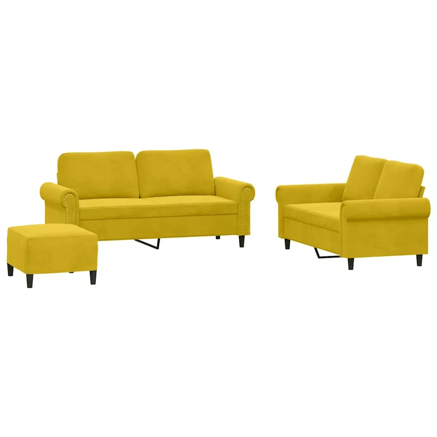Ensemble de canapés 3 pcs avec coussins Jaune Velours - 2