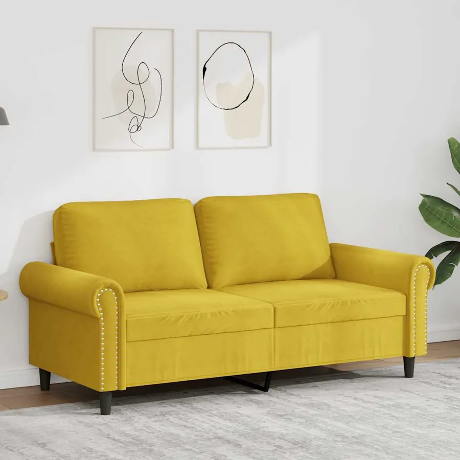 Canapé à 2 places Jaune 140 cm Velours