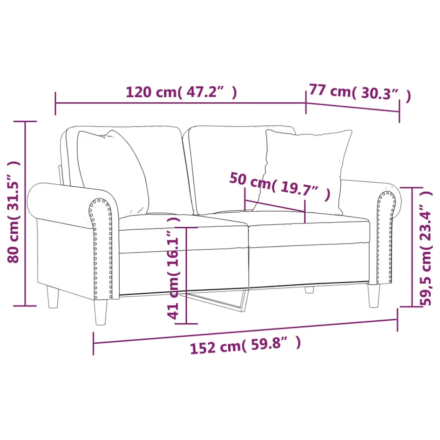 Canapé 2 places avec oreillers décoratifs rose 120 cm velours - 8
