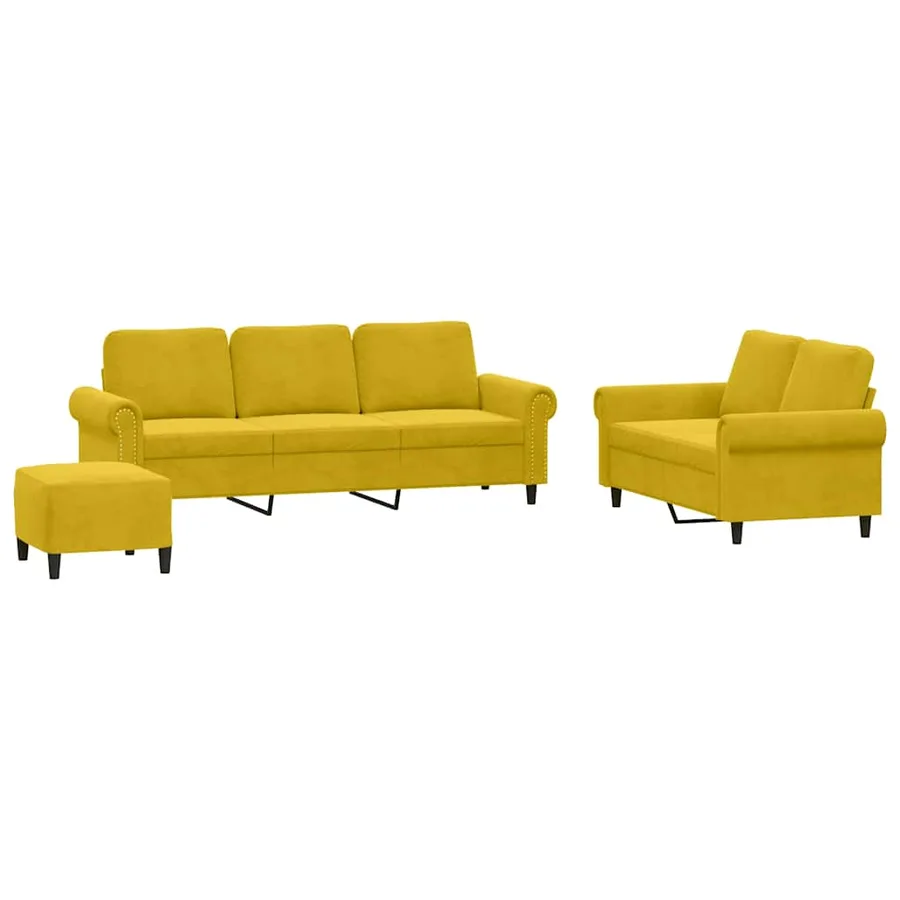 Ensemble de canapés 3 pcs avec coussins Jaune Velours - 2