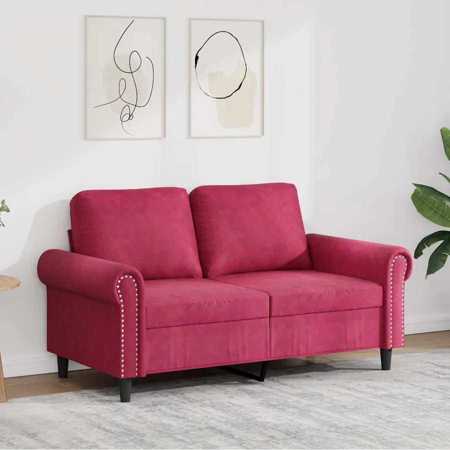 Canapé à 2 places Rouge bordeaux 120 cm Velours
