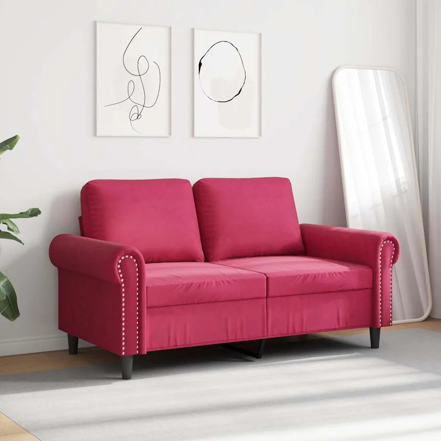 Canapé à 2 places Rouge bordeaux 120 cm Velours - 3