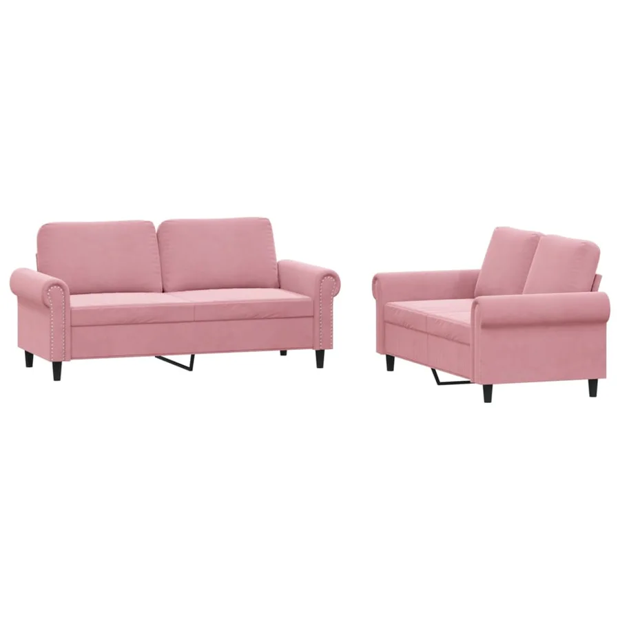 Ensemble de canapés 2 pcs avec coussins Rose Velours - 2