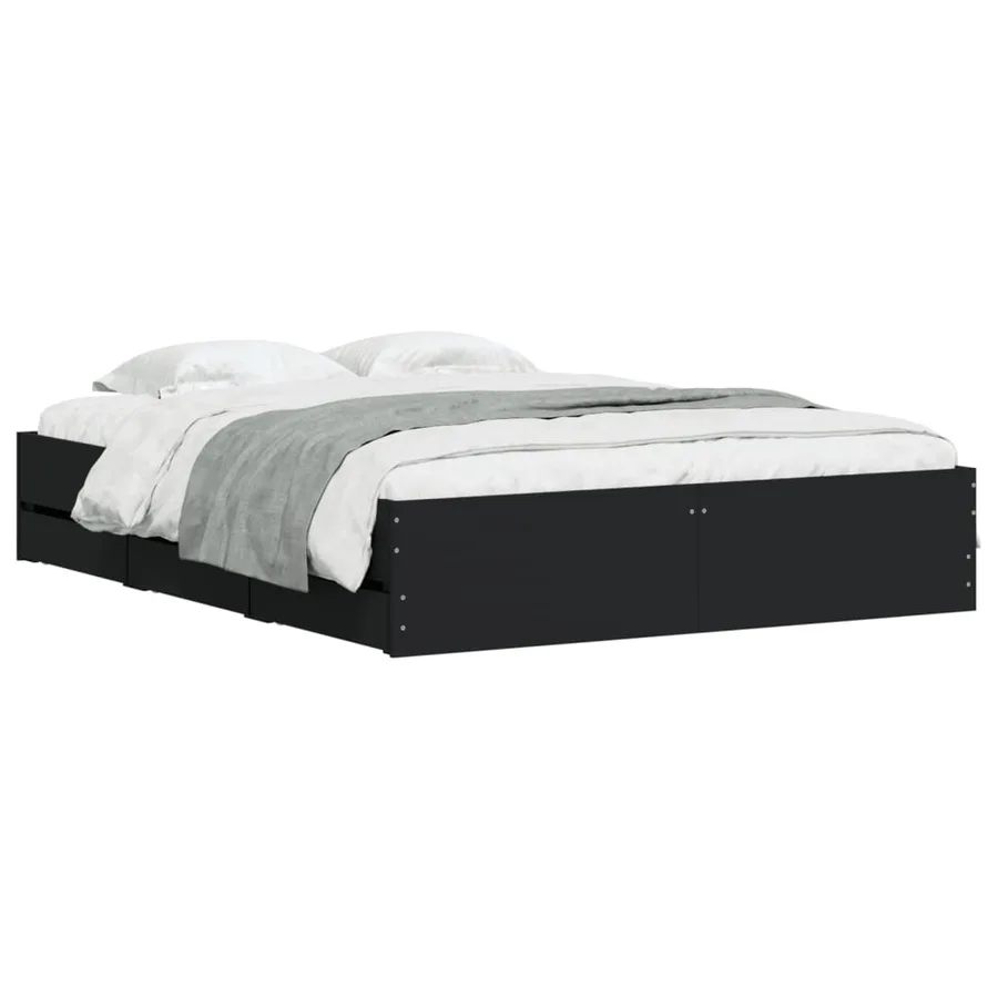 Cadre de lit avec tiroirs sans matelas noir 150x200 cm - 3