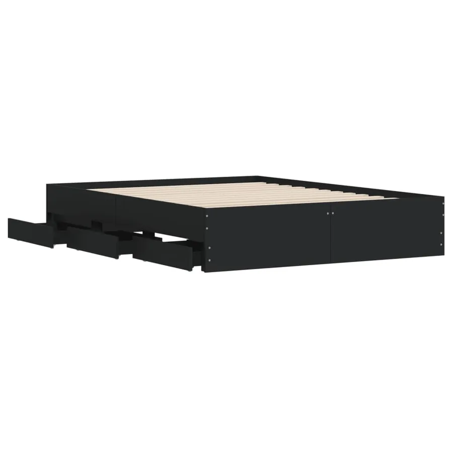 Cadre de lit avec tiroirs sans matelas noir 150x200 cm - 5