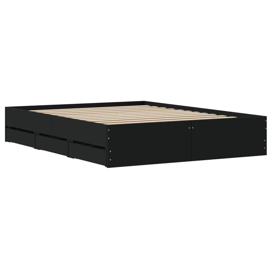 Cadre de lit avec tiroirs sans matelas noir 150x200 cm - 8
