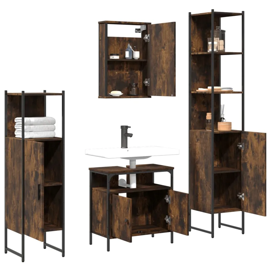 Ensemble de meubles de salle de bain 4 pcs Chêne fumé Bois - 4