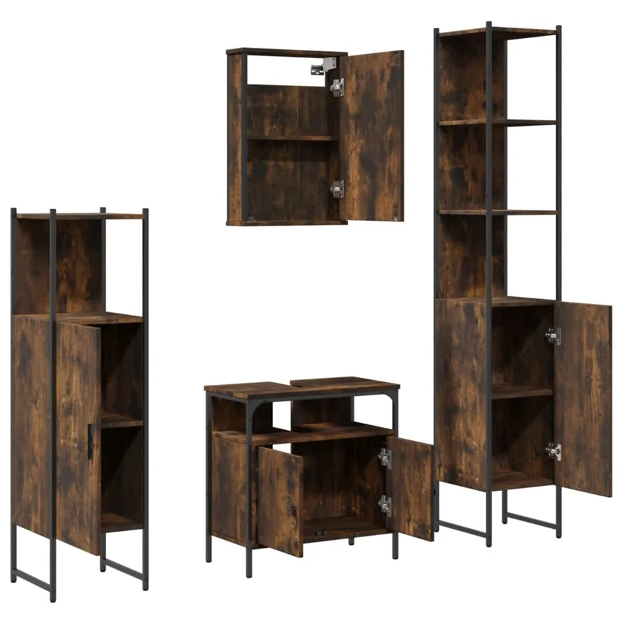 Ensemble de meubles de salle de bain 4 pcs Chêne fumé Bois - 6