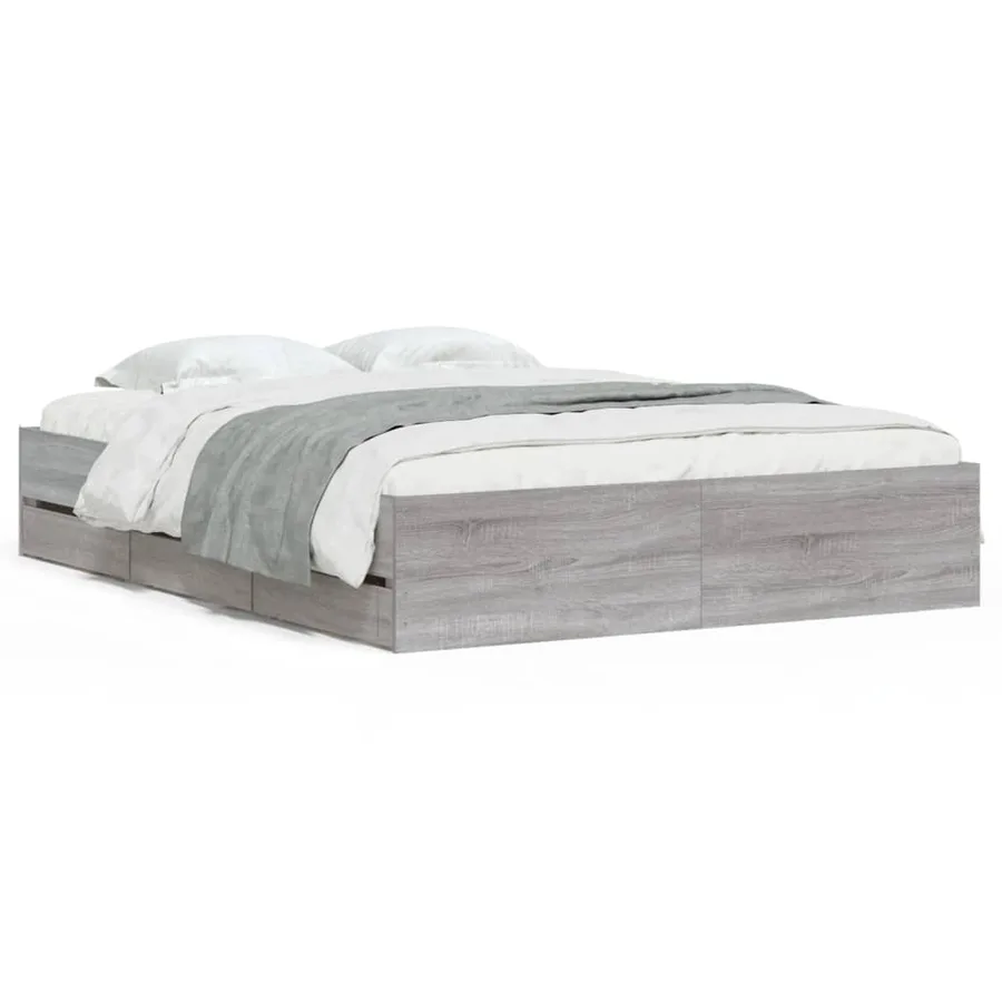 Cadre de lit avec tiroirs sans matelas sonoma gris 150x200 cm - 2