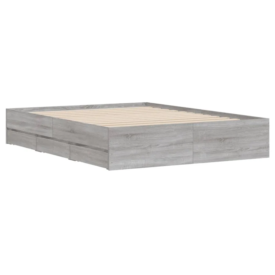 Cadre de lit avec tiroirs sans matelas sonoma gris 150x200 cm - 4