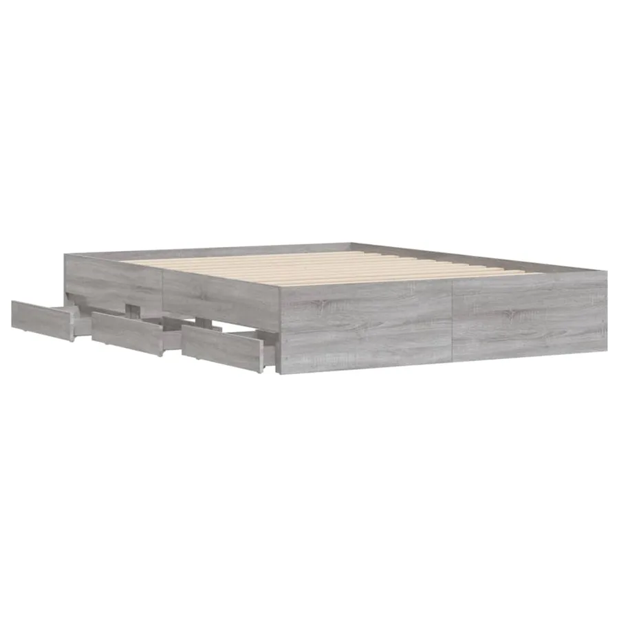 Cadre de lit avec tiroirs sans matelas sonoma gris 150x200 cm - 5