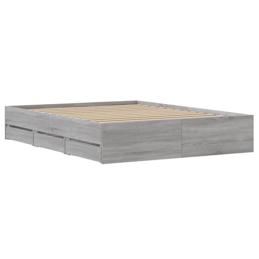 Cadre de lit avec tiroirs sans matelas sonoma gris 150x200 cm - 8