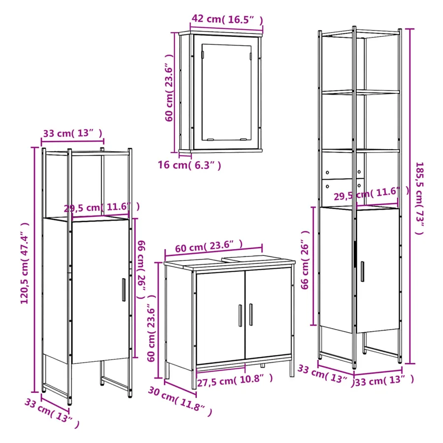 Ensemble de meubles de salle de bain 4 pcs Sonoma gris - 13