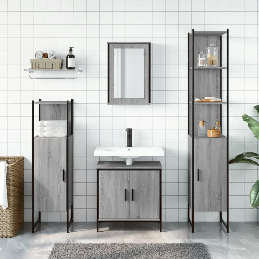 Ensemble de meubles de salle de bain 4 pcs Sonoma gris - 3