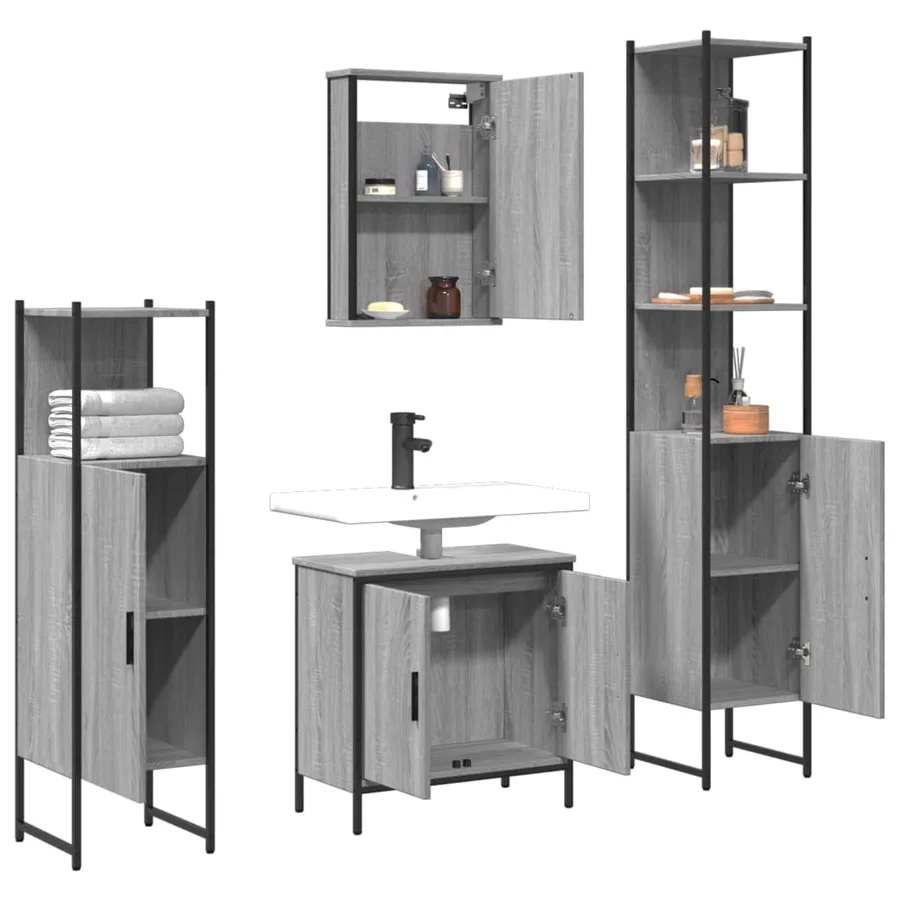 Ensemble de meubles de salle de bain 4 pcs Sonoma gris - 4