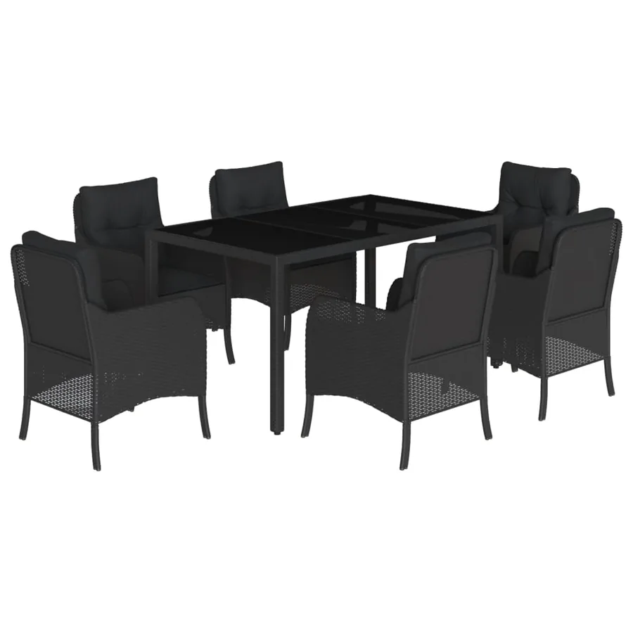 Ensemble à manger de jardin coussins 7pcs Noir Résine tressée - 2