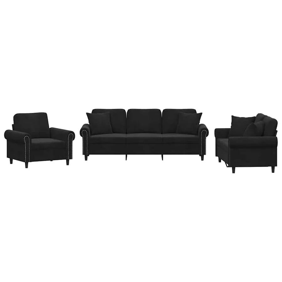 Ensemble de canapés 3 pcs avec coussins noir velours - 2