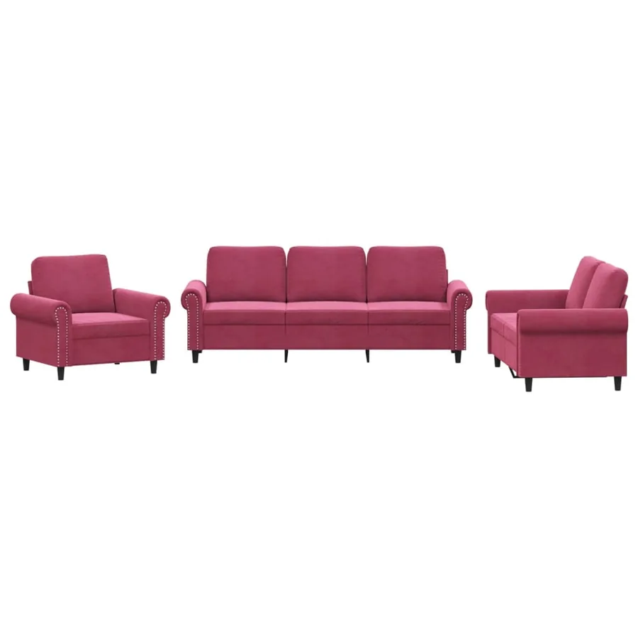 Ensemble de canapés 3 pcs avec coussins Rouge bordeaux Velours - 2