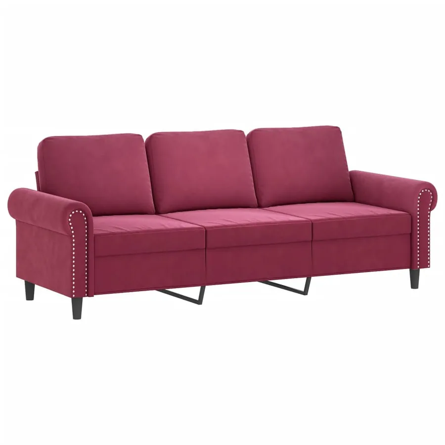 Ensemble de canapés 3 pcs avec coussins Rouge bordeaux Velours - 5
