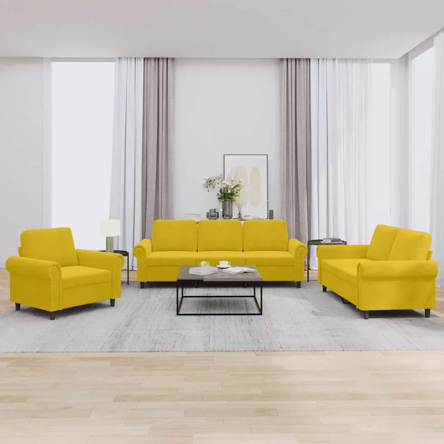 Ensemble de canapés 3 pcs avec coussins Jaune Velours