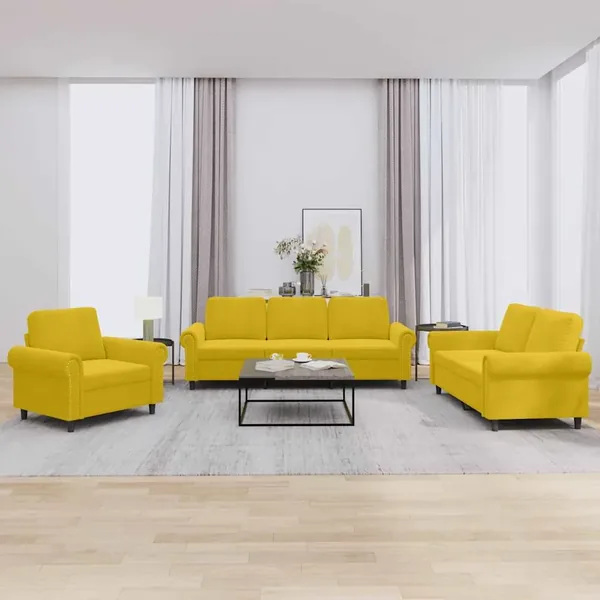 Ensemble de canapés 3 pcs avec coussins Jaune Velours