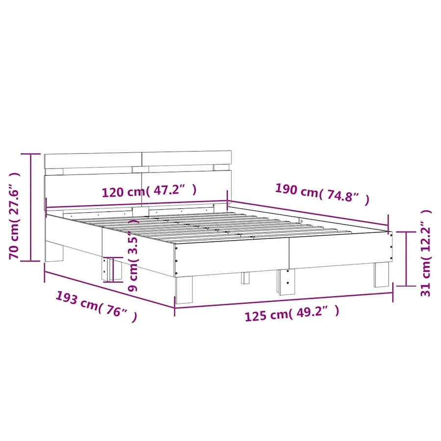 Cadre de lit avec LED sans matelas chêne marron 120x190 cm - 16