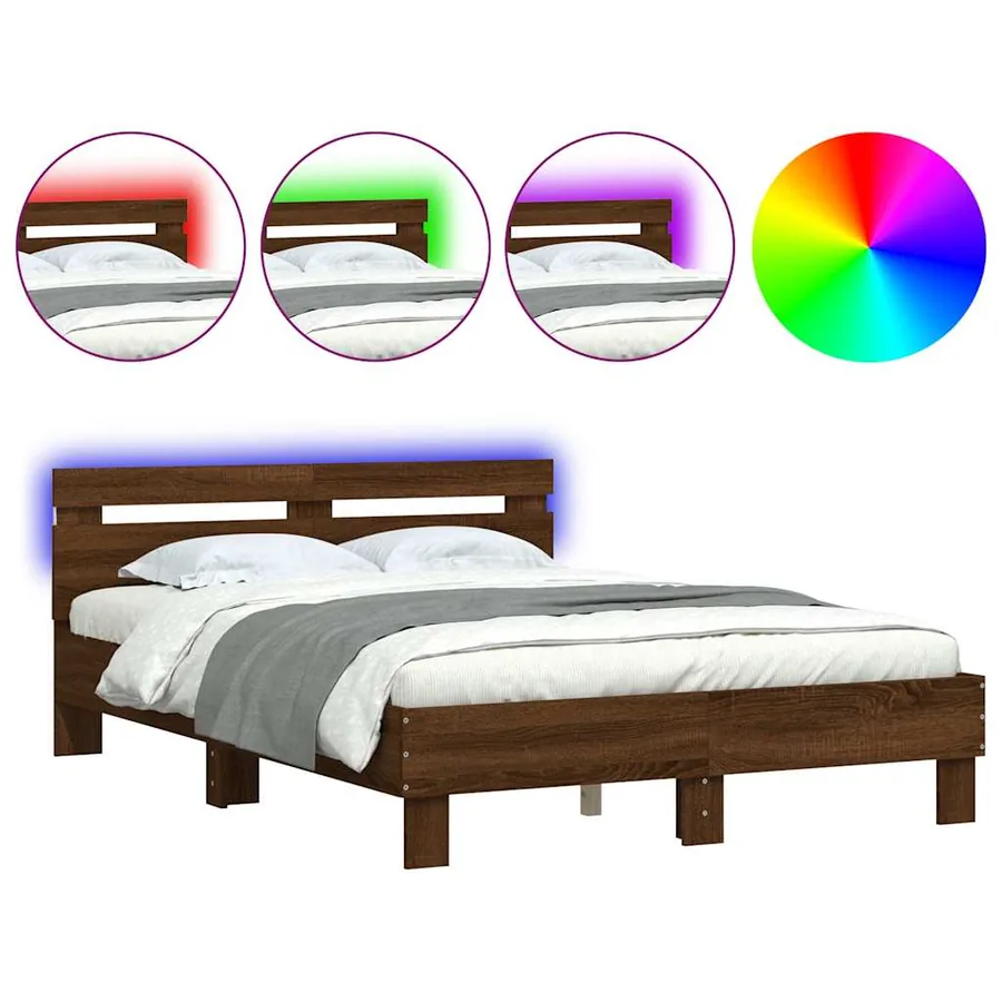 Cadre de lit avec LED sans matelas chêne marron 120x190 cm - 2