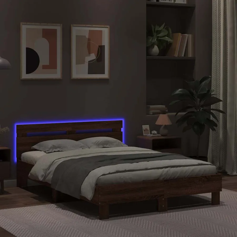 Cadre de lit avec LED sans matelas chêne marron 120x190 cm - 4