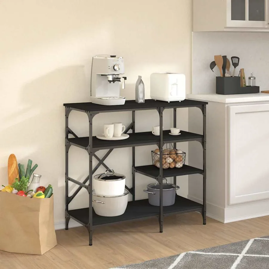 Support de boulanger noir 90x40x84 cm bois ingénierie et métal - 3
