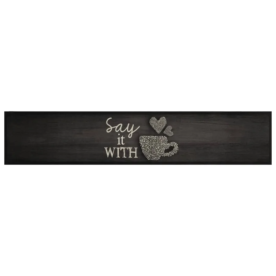 Tapis de cuisine lavable imprimé tasse noir 60x300 cm velours - 2