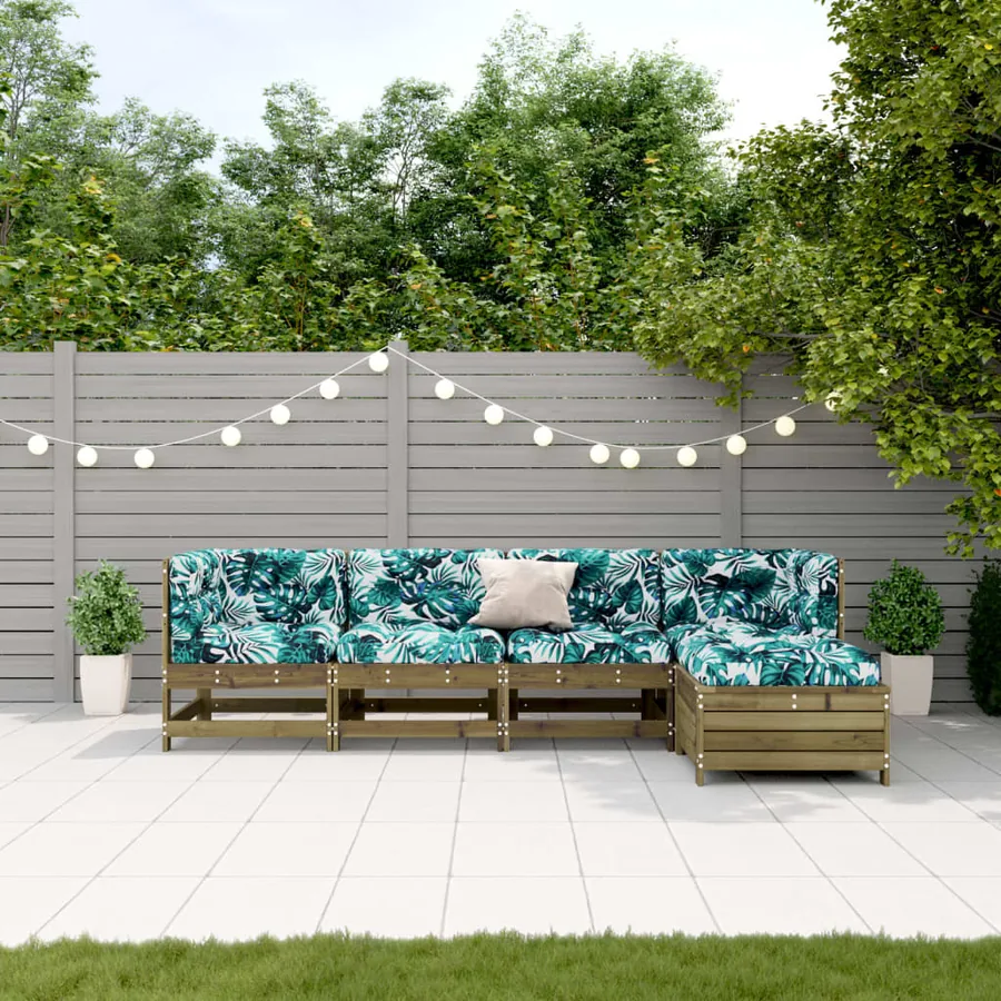 Salon de jardin 5 pcs avec coussins bois de pin imprégné