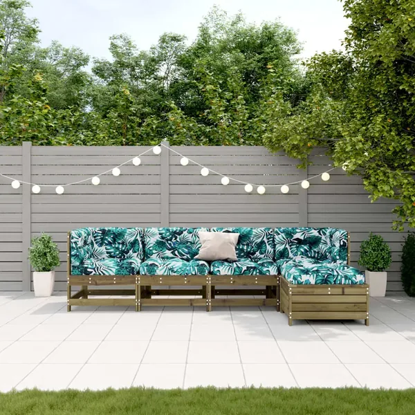 Salon de jardin 5 pcs avec coussins bois de pin imprégné