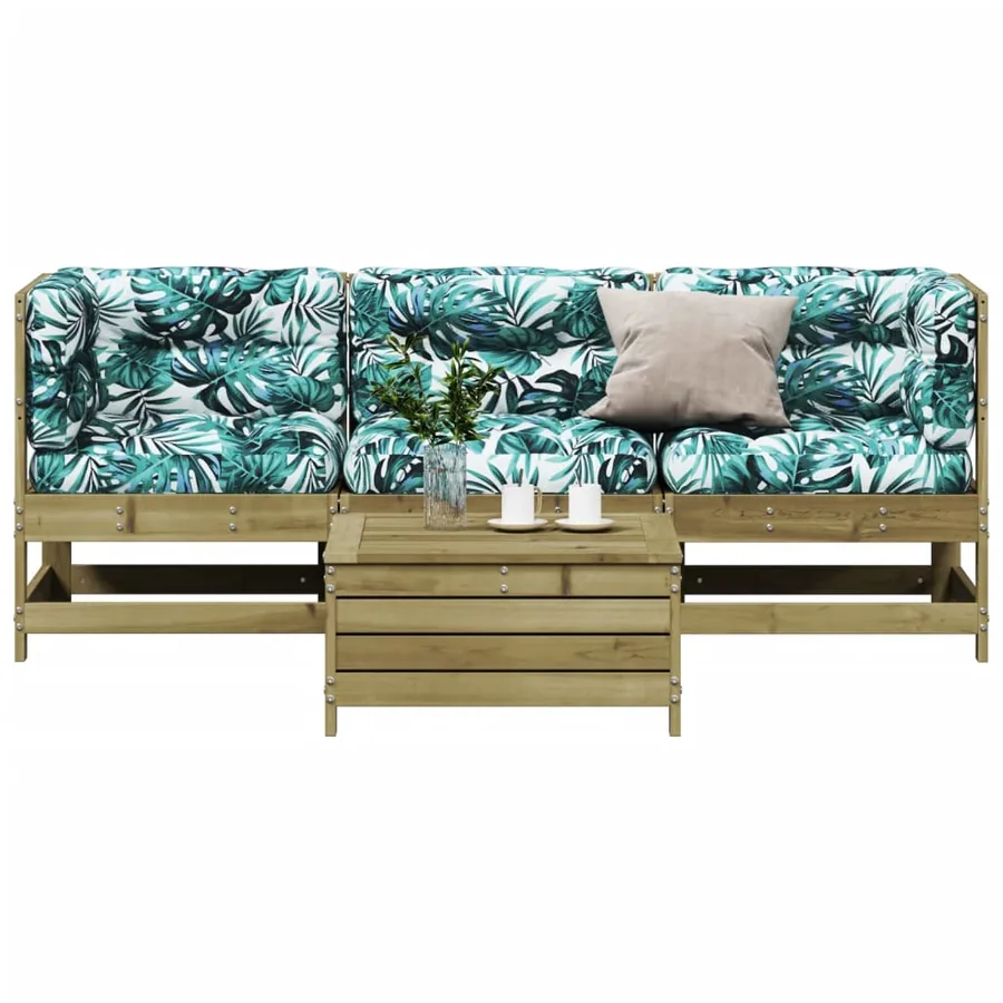 Salon de jardin 4 pcs avec coussins bois de pin imprégné