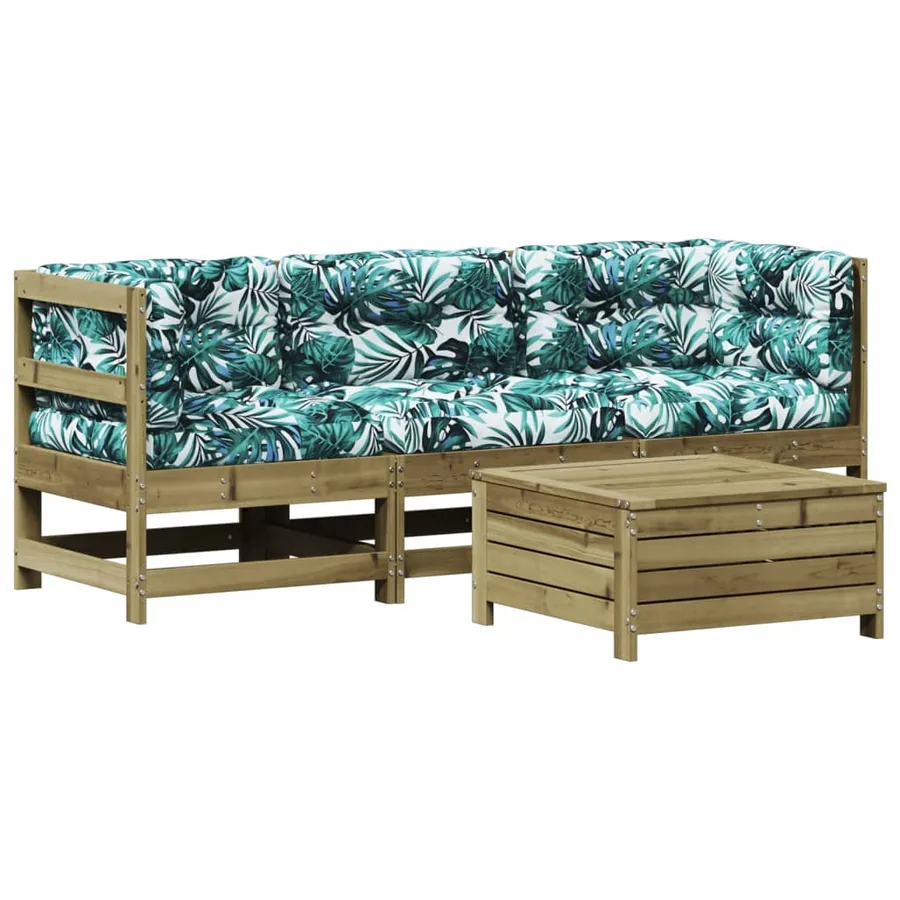 Salon de jardin 4 pcs avec coussins bois de pin imprégné - 2