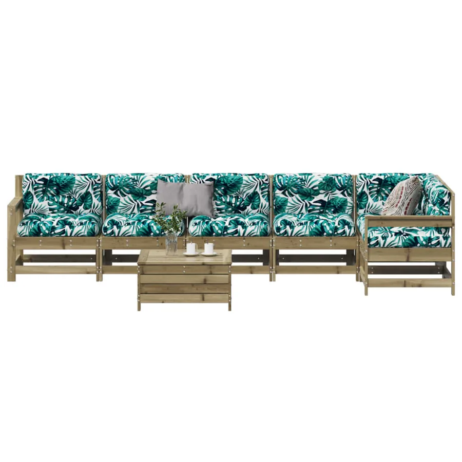 Salon de jardin 7 pcs avec coussins bois de pin imprégné